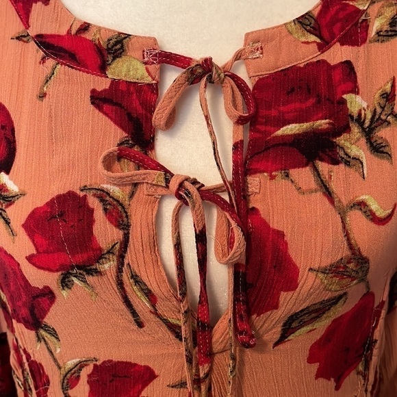 Umgee Boho Floral Dress Peach Gauze Swing Dress Size Medium - Picture 2 of 8